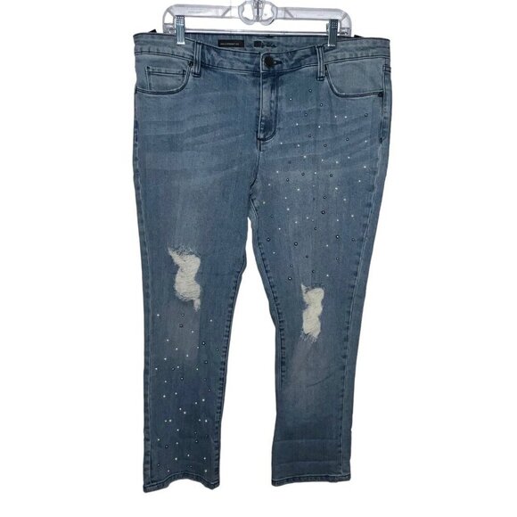 Kut From The Kloth Ankle Straight Leg Distressed Studded Jeans Women Size 16 New - Picture 1 of 13